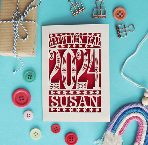 Personalised Papercut Happy New Year Card A5
