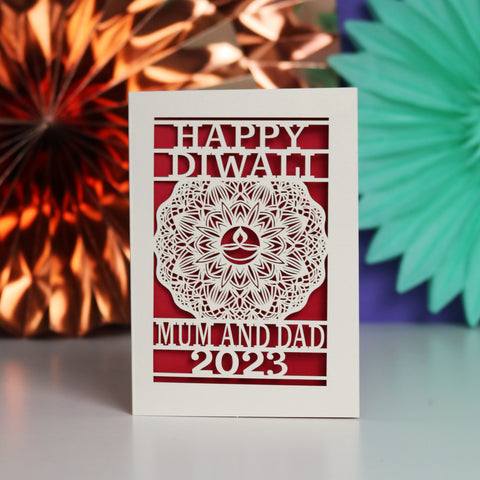 Personalised Papercut Diwali Mandala Card A5 - Dark Red