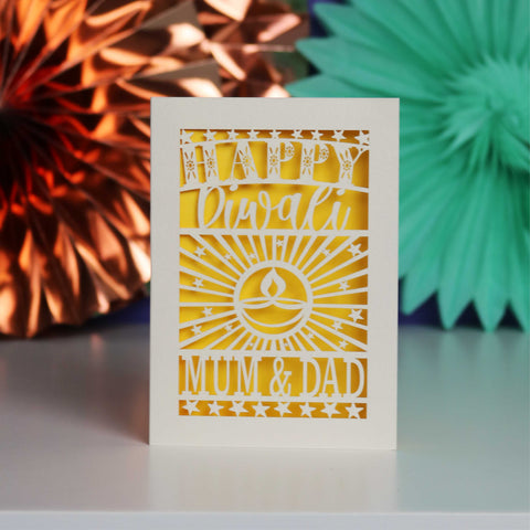 Personalised Papercut Diwali Stars Card - Sunshine Yellow / A6 (small)