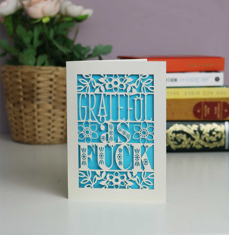 Papercut Grateful as Fuck Thank You Card - A5 (large) / Peacock Blue