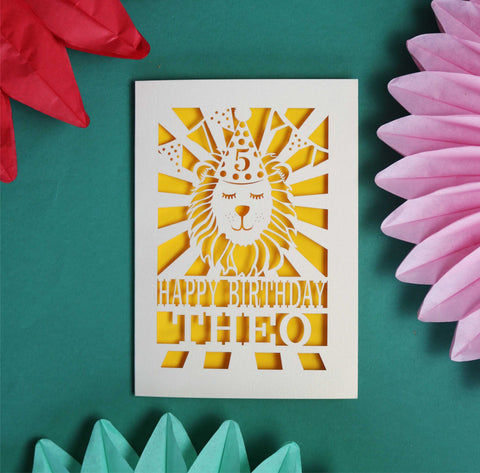 Personalised Papercut Lion Birthday Card - 