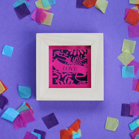 Small Square Framed Love Pink Papercut - 