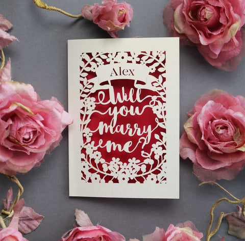 A personalised proposal cut out card - A5 (large) / Dark red