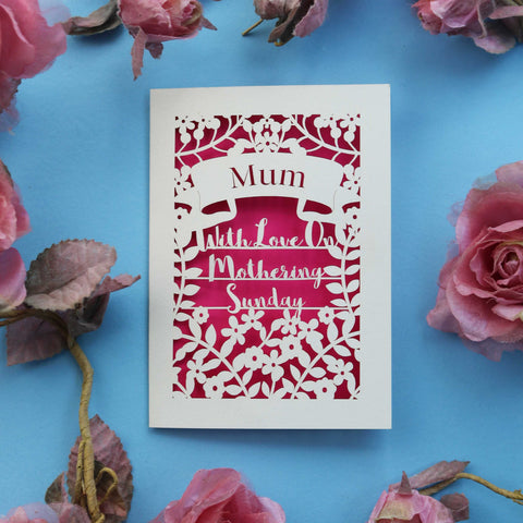 A laser cut mothering Sunday card