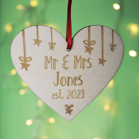 Mr and Mrs Personalised Heart Decoration