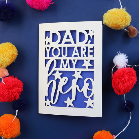 Fathers Day cards that say "dad, you are my hero" - A6 (small) / Infra Violet