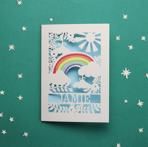 Personalised Papercut Rainbow Card