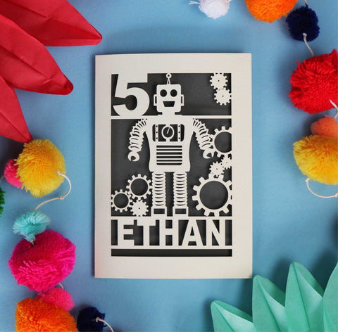 Personalised Papercut Robot Birthday Card