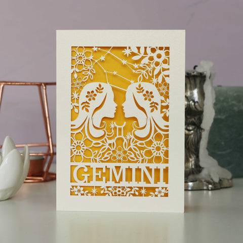 Gemini Papercut Birthday Card