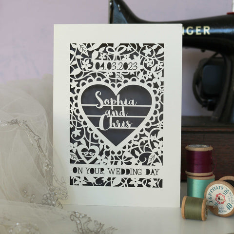 Laser cut cards for weddings. Personalised with names and date.  - A6 (small) / Urban Grey