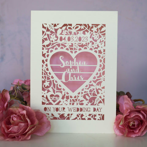 A paper cut wedding card that is so pretty is should be framed and given as a wedding gift.  - A5 (large) / Candy Pink