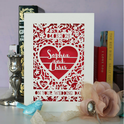 A laser cut cream card with a bright red paper insert.  - A5 (large) / Bright Red