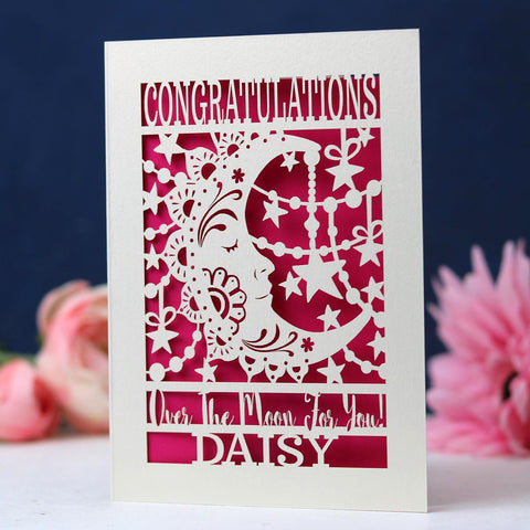 Congratulations cards, over the moon with personalisation - A6 (small) / Shocking Pink