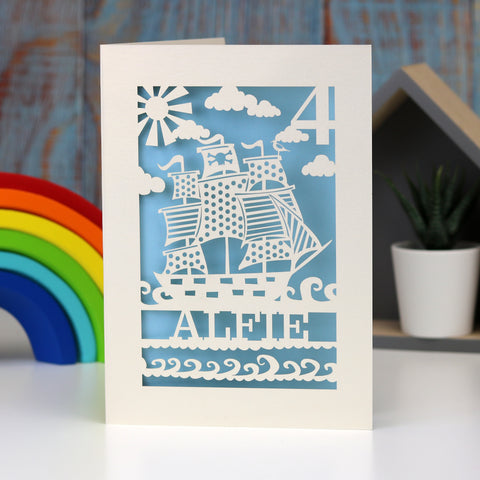 Personalised Papercut Pirate Birthday Card - A6 / Light Blue