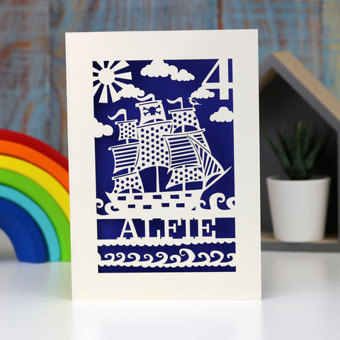 Personalised Papercut Pirate Birthday Card - A6 / Infra Violet