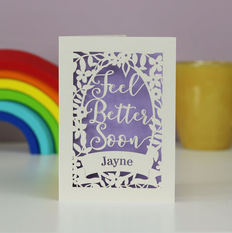 Personalised Papercut Feel Better Soon Cream Card - A6 (small) / Lilac
