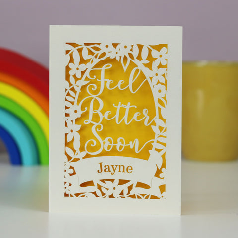 Personalised Papercut Feel Better Soon Cream Card - A6 (small) / Sunshhine Yellow