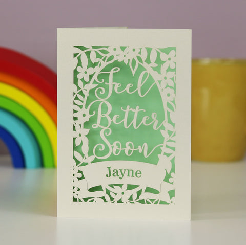 Personalised Papercut Feel Better Soon Cream Card - A6 (small) / Light Green