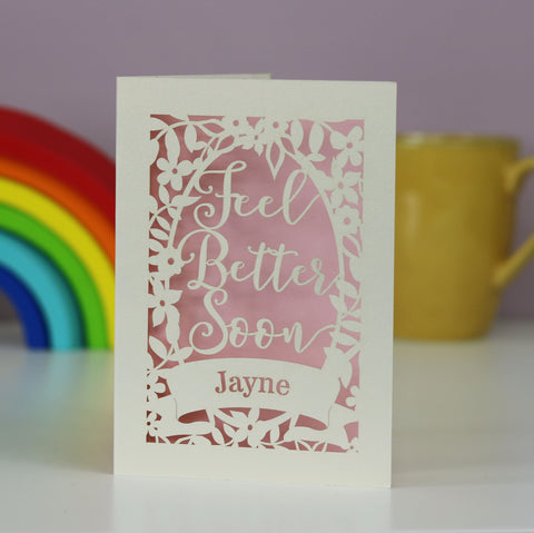 Personalised Papercut Feel Better Soon Cream Card - A6 (small) / Candy Pink