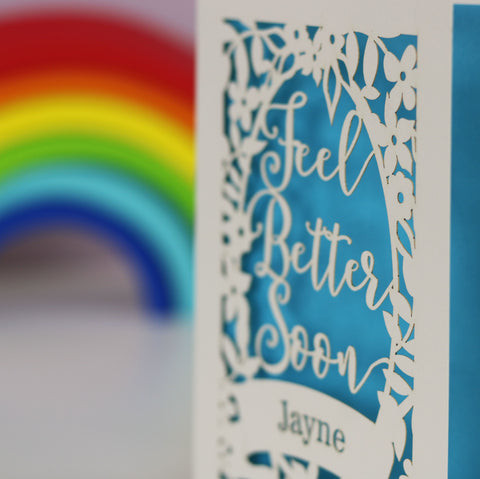 Personalised Papercut Feel Better Soon Cream Card - A6 (small) / Peacock Blue