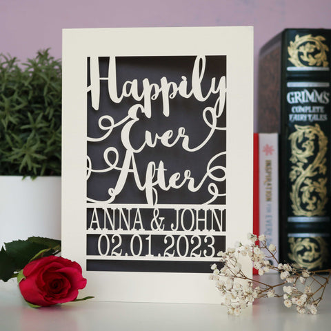 Laser cut wedding cards that say happily ever after. Cards are personalised with names and date. - A6 (Small) / Urban Grey