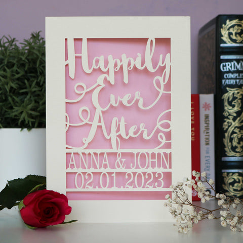 A laser cut engagement card personalised with names and a date - A6 (Small) / Candy Pink