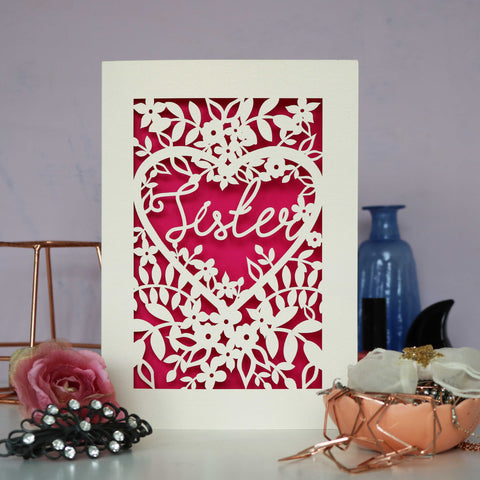Papercut Sister Card - A6 (small) / Shocking Pink