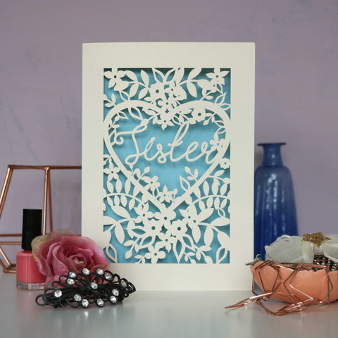 Papercut Sister Card - A6 (small) / Light Blue
