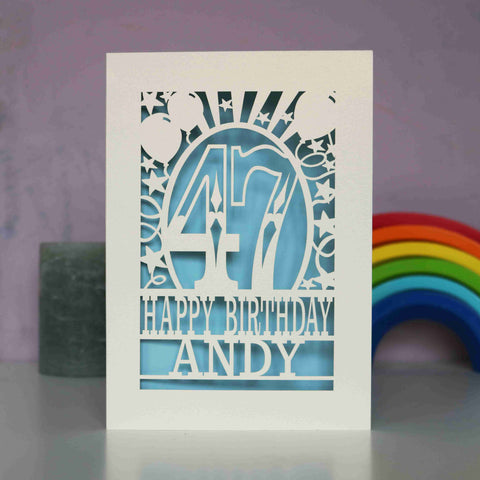 A personalised birthday card for any age. Cards for friends, personalised with name and age - A5 (large) / Light Blue