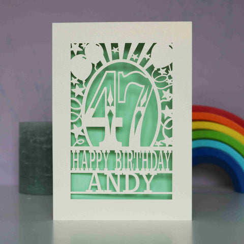 A laser cut cream and light green personalised birthday card  - A5 (large) / Light Green