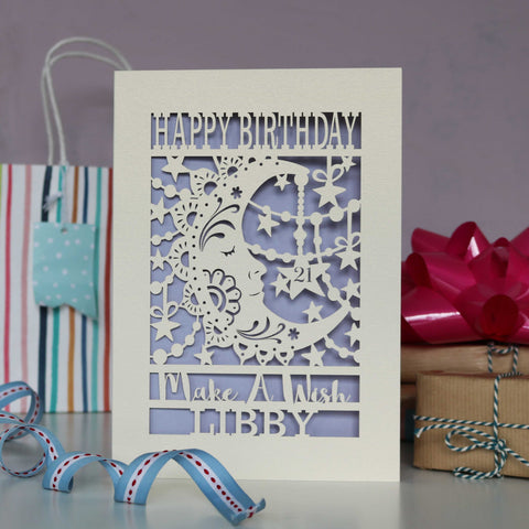 Personalised Papercut Make A Wish Birthday Card - A5 (large) / Lilac
