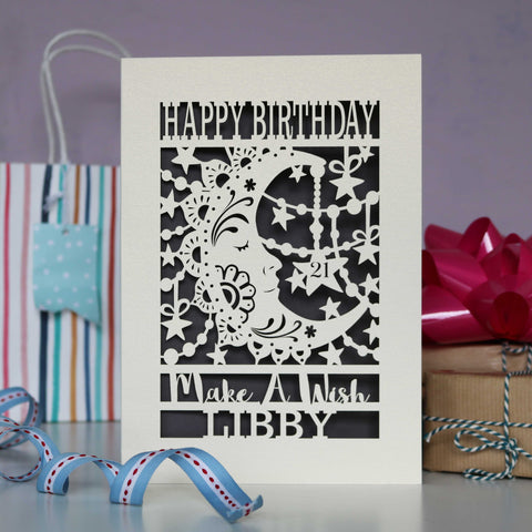Personalised Papercut Make A Wish Birthday Card - A5 (large) / Urban Grey