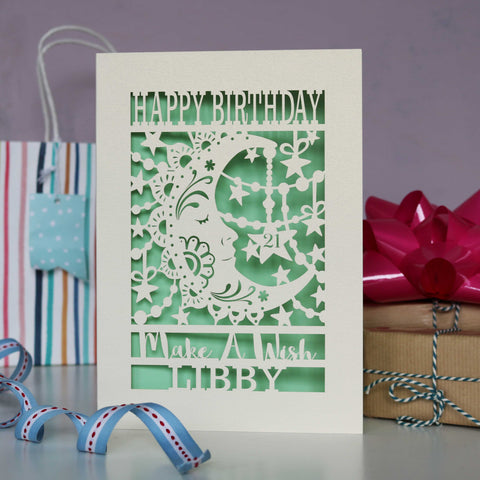 Personalised Papercut Make A Wish Birthday Card - A5 (large) / Light Green