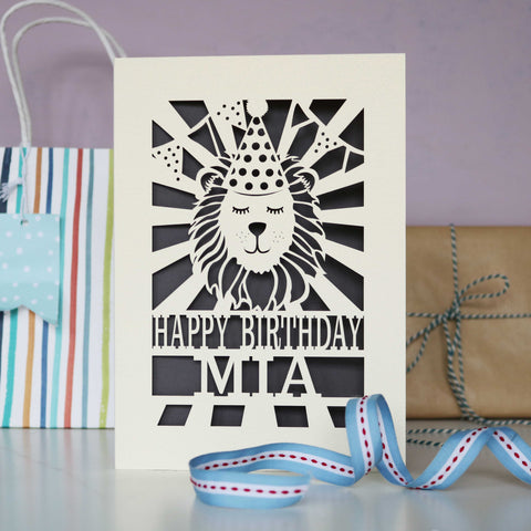 Personalised Papercut Lion Birthday Card - A6 (small) / Urban Grey