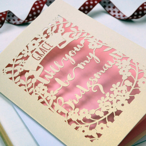 Personalised Papercut Bridesmaid Card - A5 / Candy Pink