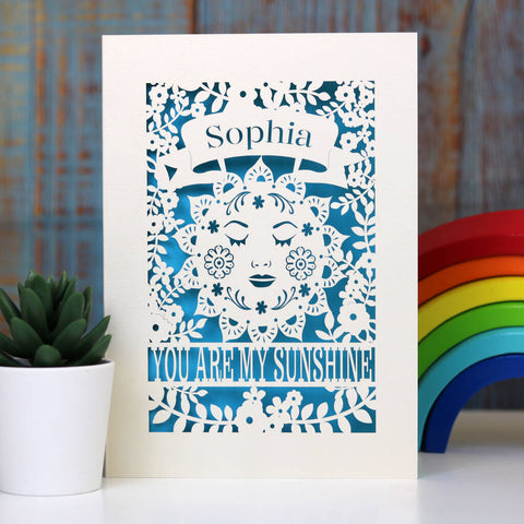 Personalised Sunshine Card - A5 / Peacock Blue