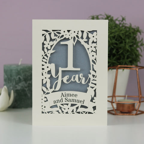 A 1 year anniversary card personalised with names - A5 (large); / Silver;