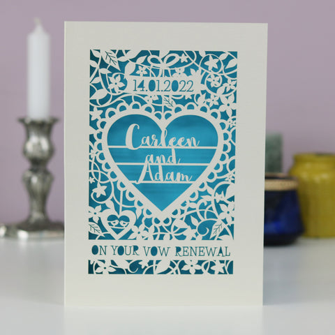 Personalised Vow Renewal Card - A5 / Cream / Peacock Blue