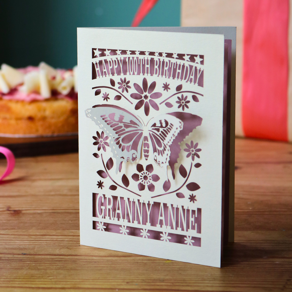 Laser Cut 100th Birthday Card – Personalised 3D Butterfly Design