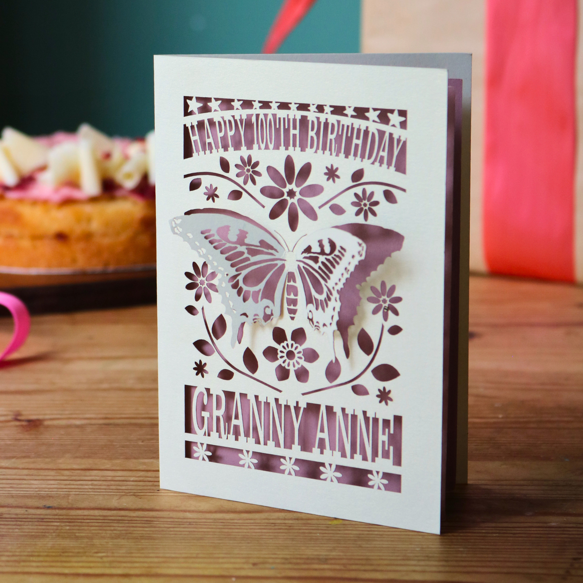 Laser Cut 100th Birthday Card – Personalised 3D Butterfly Design