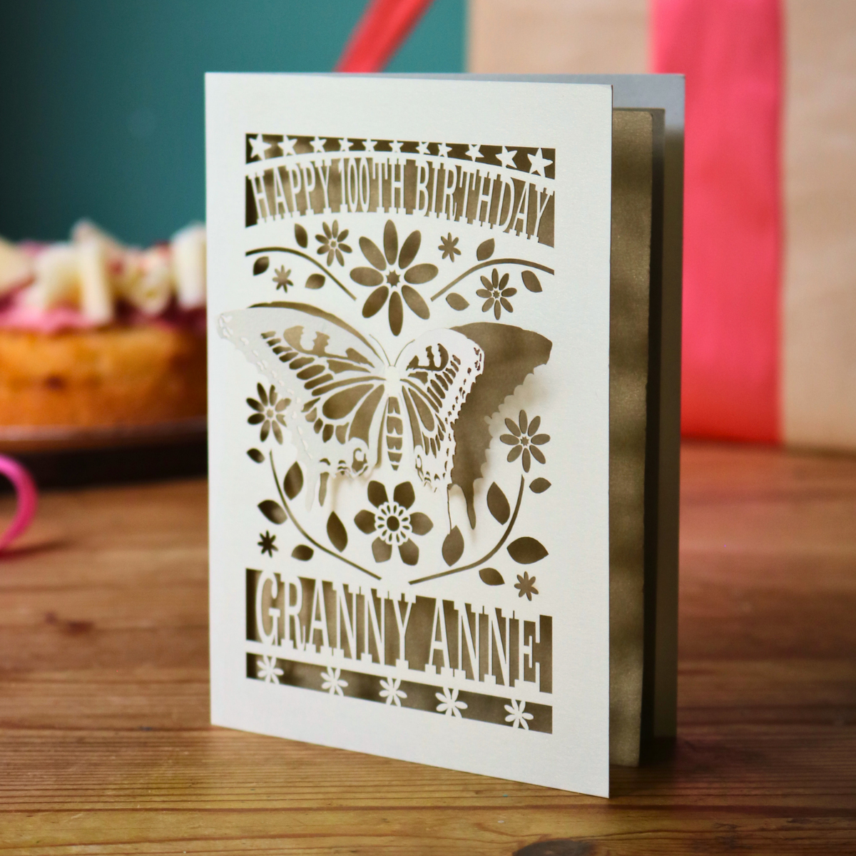 Laser Cut 100th Birthday Card – Personalised 3D Butterfly Design