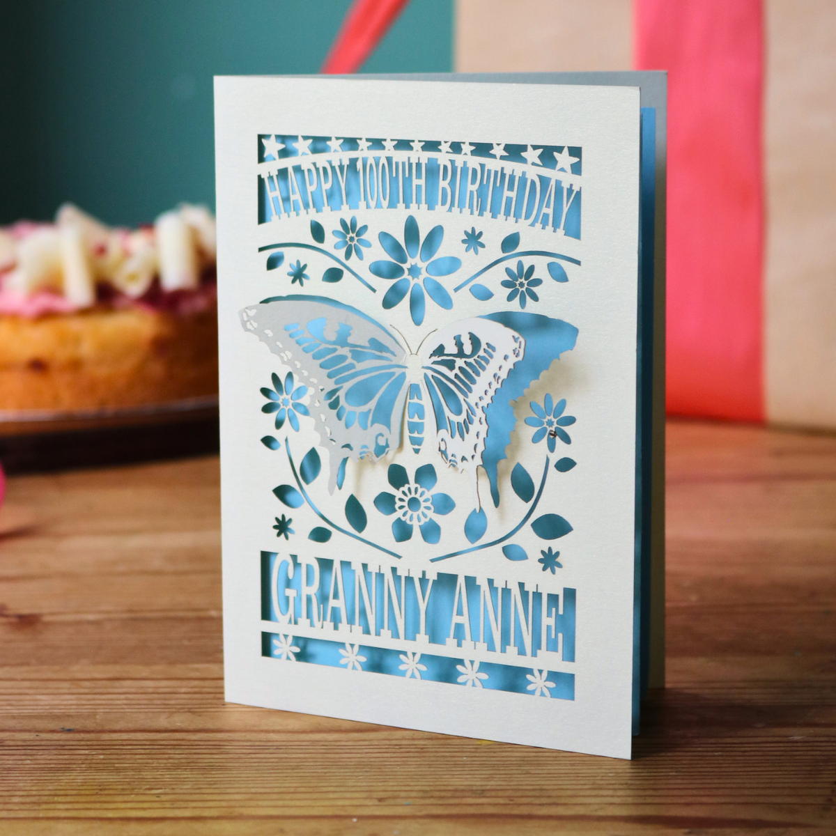 Laser Cut 100th Birthday Card – Personalised 3D Butterfly Design