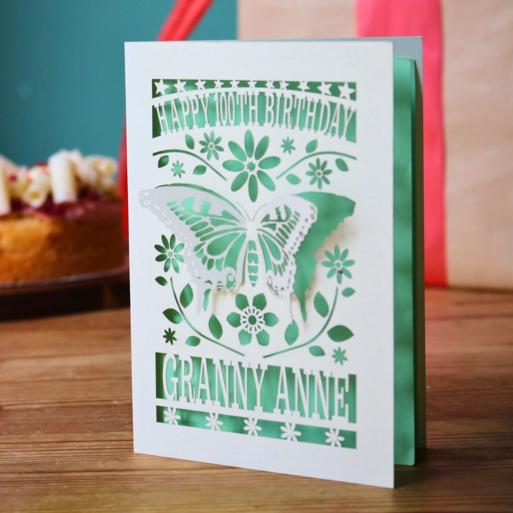Laser Cut 100th Birthday Card – Personalised 3D Butterfly Design
