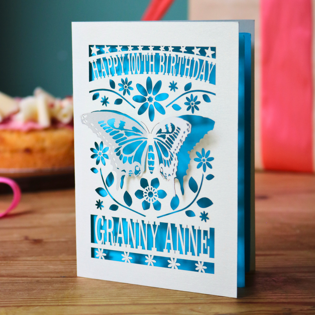 Laser Cut 100th Birthday Card – Personalised 3D Butterfly Design