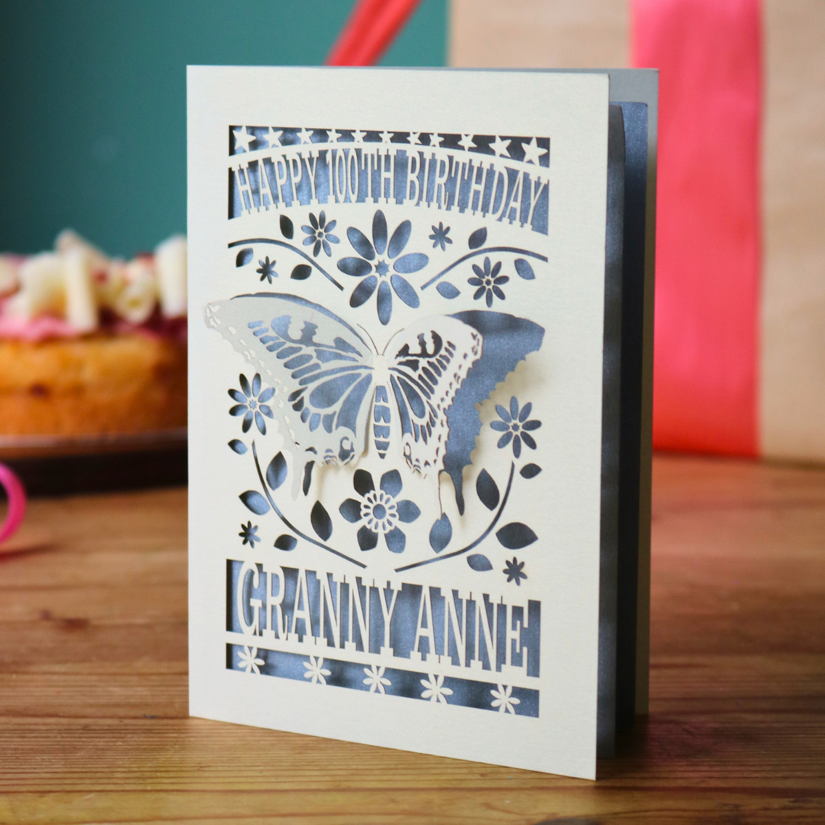 Laser Cut 100th Birthday Card – Personalised 3D Butterfly Design