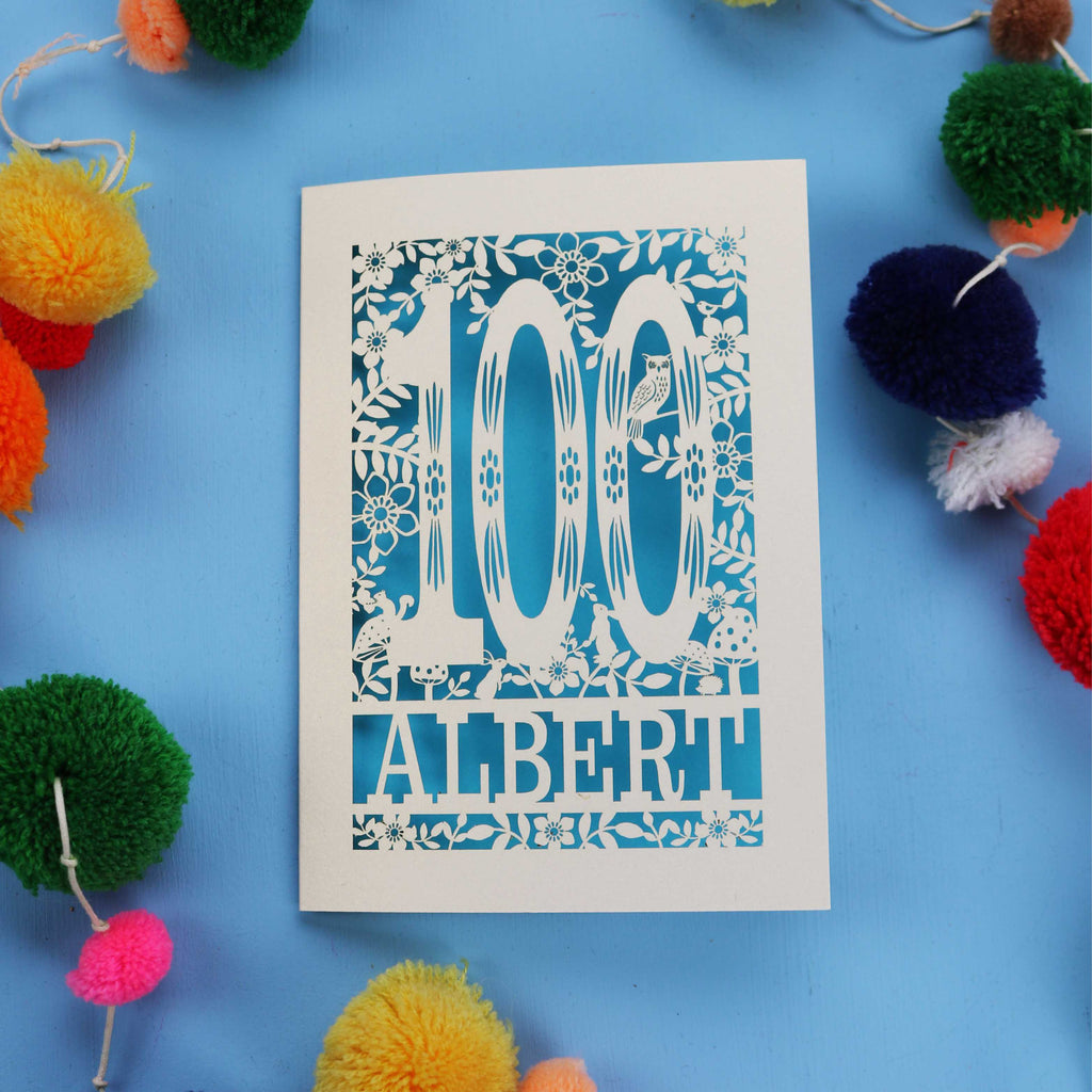 100th Birthday Card – Personalised Laser Cut Woodland Design