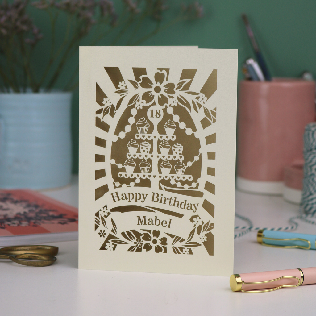 Personalised Birthday Card – Cupcake Stand Design - Any Age