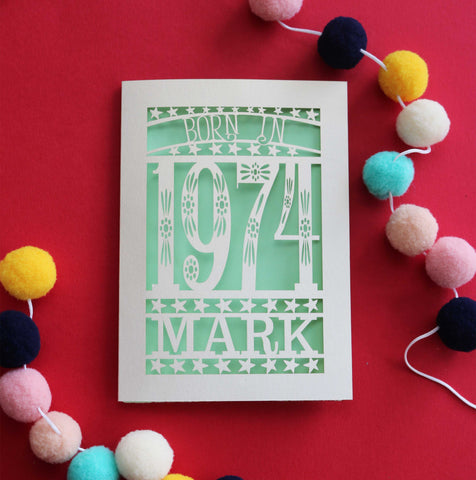 A cut out birthday card for people born in 1974 - A6 (small) / Light Green