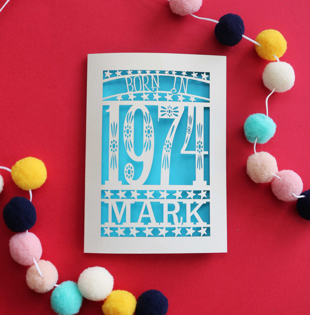 A personalised birthday card for people born in 1974