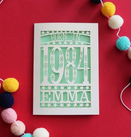A personalised 40th birthday card for people born in 1984 - A6 (small) / Light Green